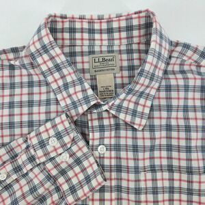 L.L.Bean Men's‎ Large Slightly Fitted Plaid Flannel Shirt 100% Cotton Red Blue